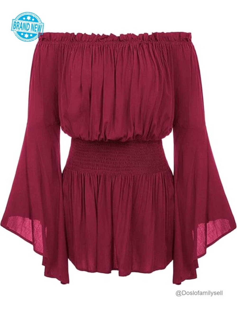 Plus Size Off Shoulder Peasant Top with Trumpet Sleeves